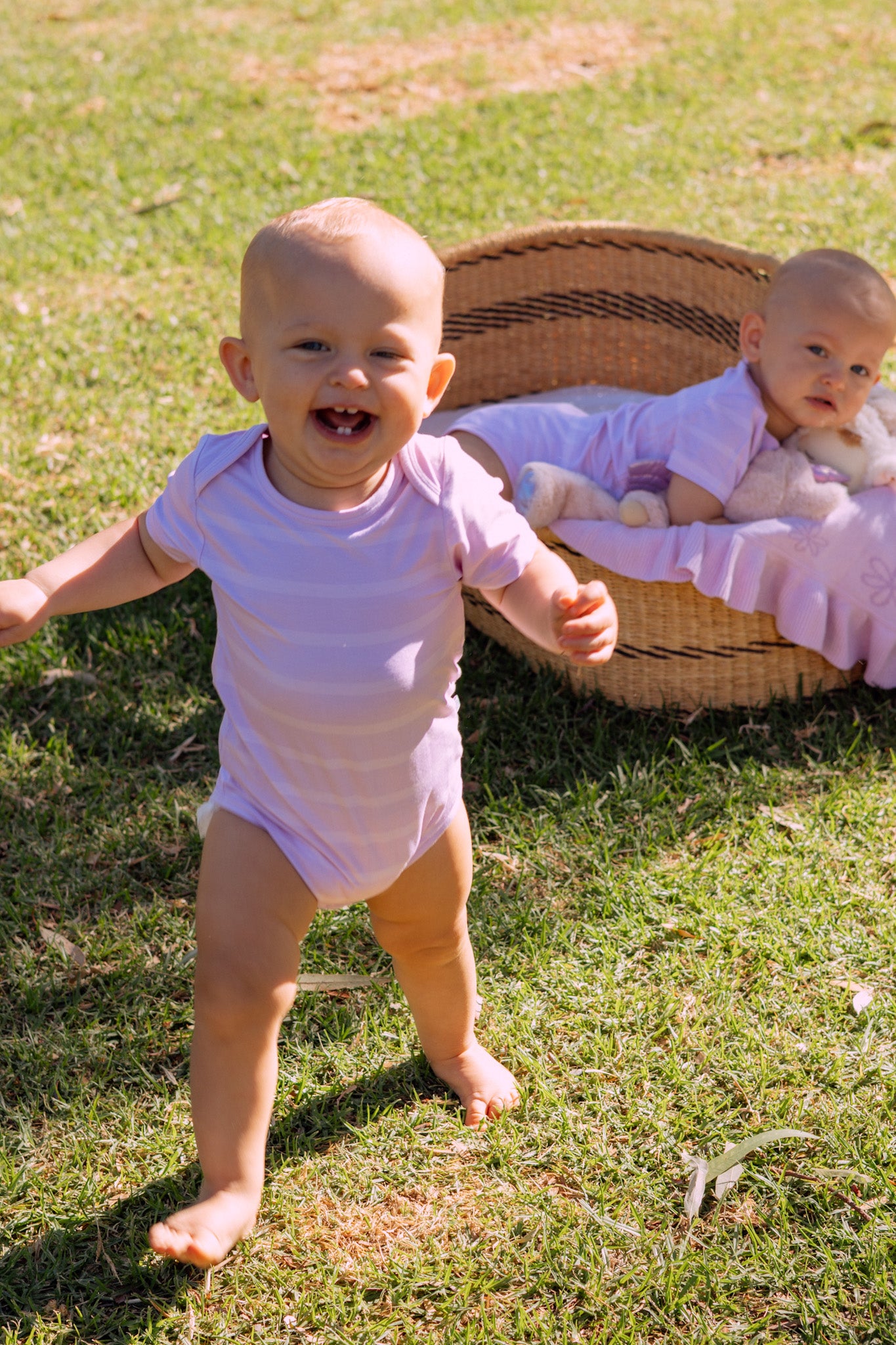 Bamboo T-shirt Onesie - Pink Stripes