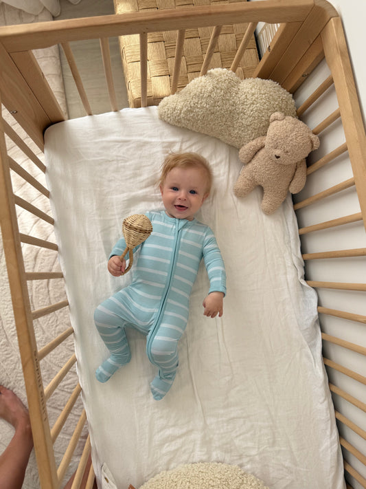 Bamboo Zip Onesie - Blue Stripes